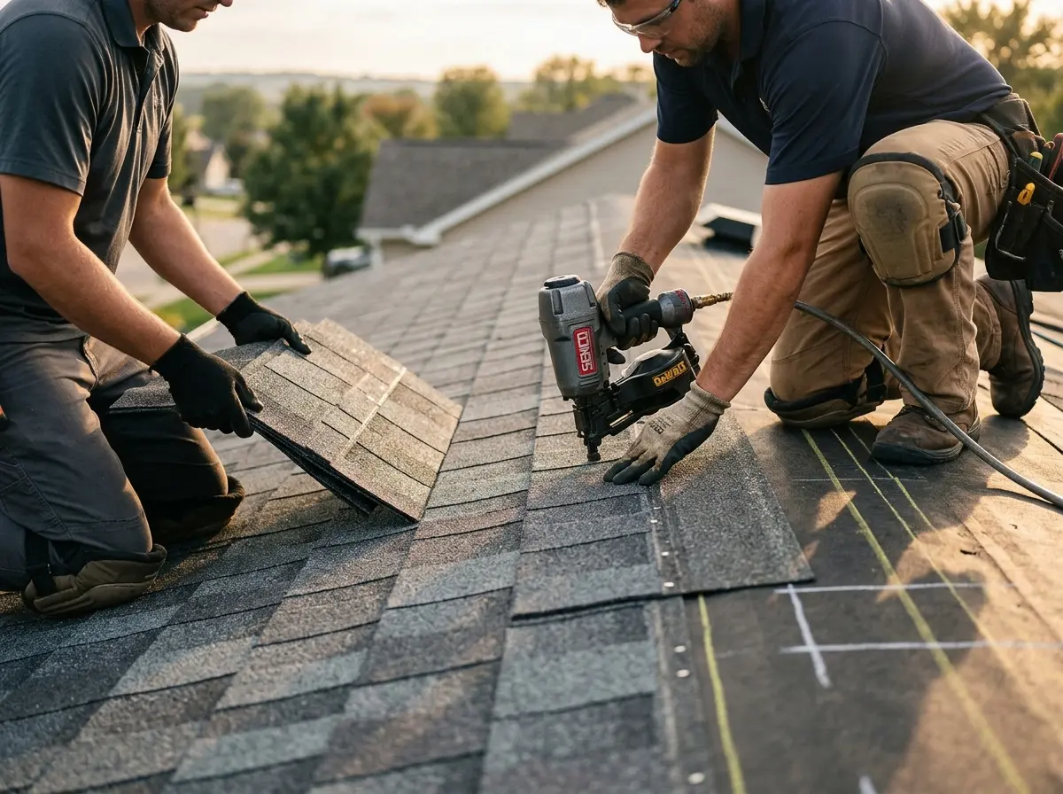 Professional roofer working on a residential roof in Upper Saucon